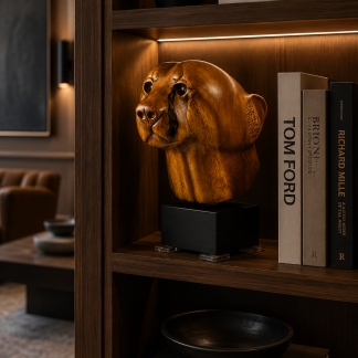 "Cheetah" wooden sculpture by Gert Boshoff